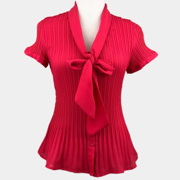 Worthington Tops - Worthington Coral Pleated Tie Front Work Blouse M